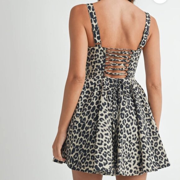 Mable Thamsin Bustier Bodice Mini Dress Women's Size S Leopard Print - Picture 2 of 12